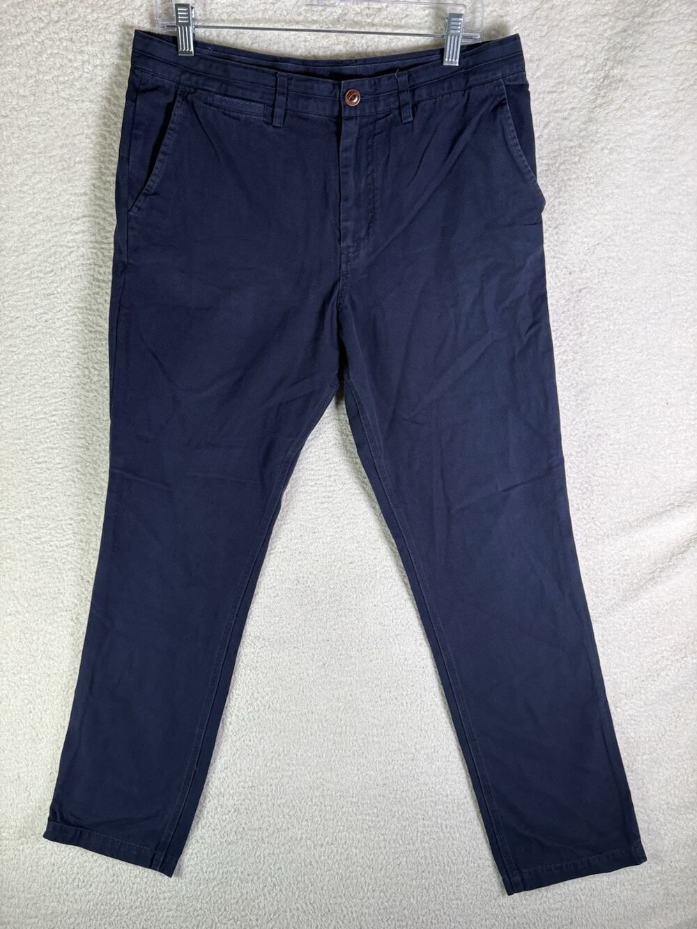 Fred Perry Chino Pants Mens 34x30 Blue Trousers 100% Cotton Flat Front
